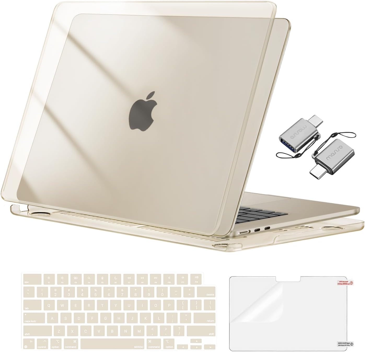 MOSISO Compatible with MacBook Air 15 inch Case M5 2026 M4 2025 M3 M2 2024 2023 A3448 A3241 A3114 A2941, Hard Shell&Keyboard Cover&Screen Film&Type C, Great for Study Travel Work, Crystal Clear