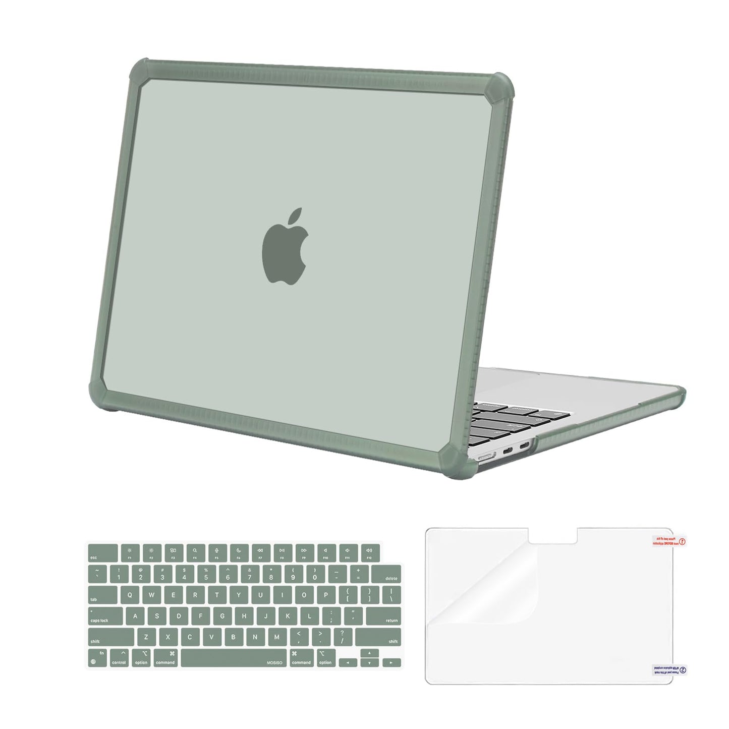 MOSISO Compatible with MacBook Air 13 inch Case 2025 2024 2023 2022 M4 A3240 M3 A3113 M2 A2681,Anti-Cracking Heavy Duty TPU Bumper Hard Case&Keyboard Skin&ScreenFilm for MacBook Air 13.6,Emerald Green