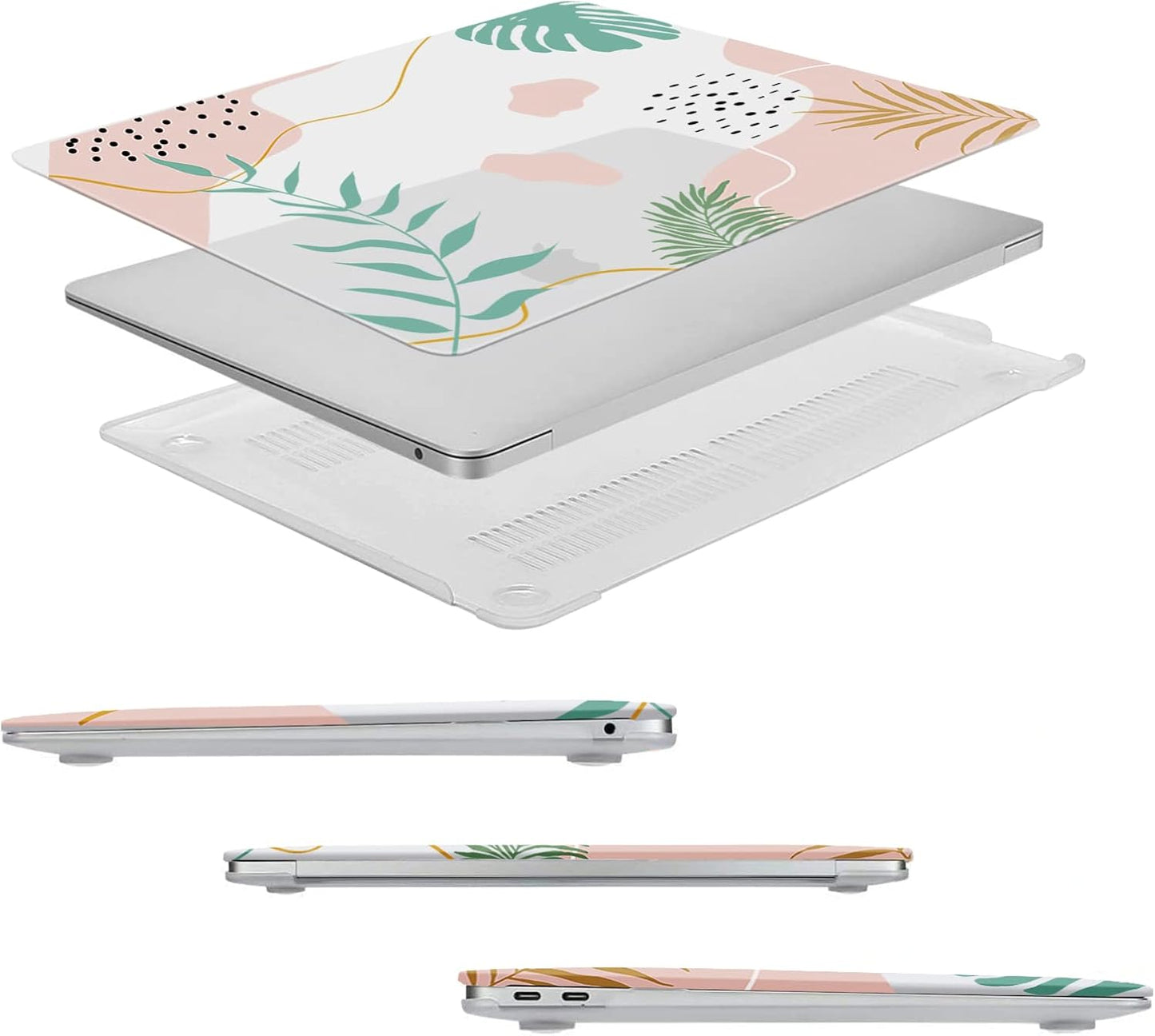 MOSISO Compatible with MacBook Air 13 inch Case 2022 2021 2020 2019 2018 Release A2337 M1 A2179 A1932 Touch ID, Plastic Artistic Leaf Hard Shell Case&Keyboard Cover&Screen Protector, Transparent