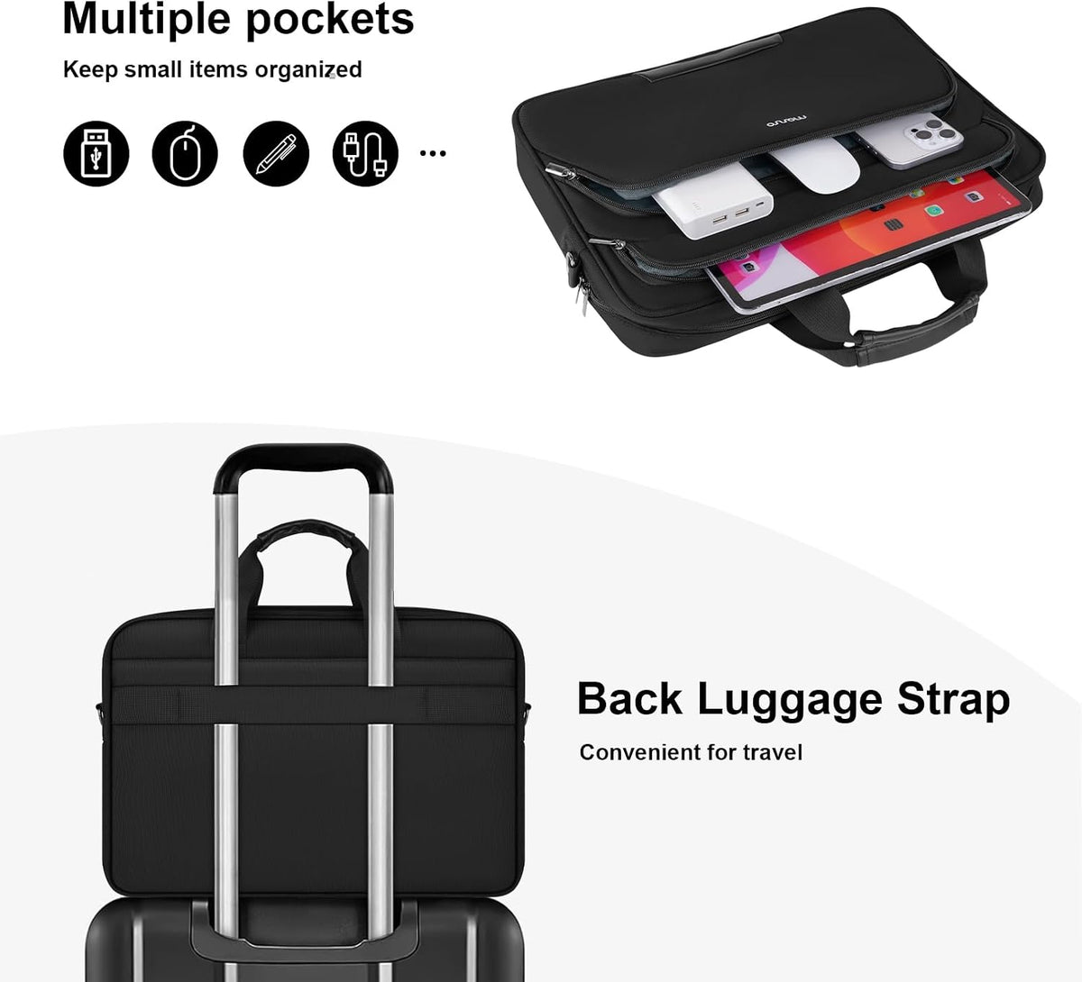 MOSISO Laptop Bag for Men 15-16 Inch Computer Bag — Padded Sleeve, Anti-Theft Zipper, Trolley Belt & Removable Shoulder Strap for MacBook HP Dell