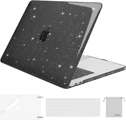 MOSISO Compatible with MacBook Pro 13 inch Case M2 2025, 2024, 2023-2016 A2338 M1 A2251 A2289 A2159 A1989 A1708 A1706, Sparkly Plastic Hard Shell Case&Keyboard Skin&Screen Protector&Pouch, Black