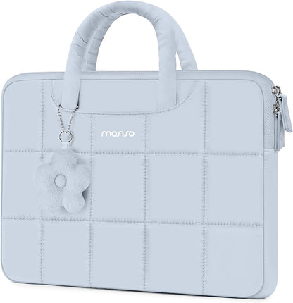 MOSISO Laptop Case 13.3-16 inch,13.3/14/16 inch Puffy Laptop Sleeve Compatible with MacBook Neo 13/Air 13 13.6/Pro/Pro 14,HP Dell ASUS Lenovo,Rectangle Quilted Bag with Handle&Flower Pendant