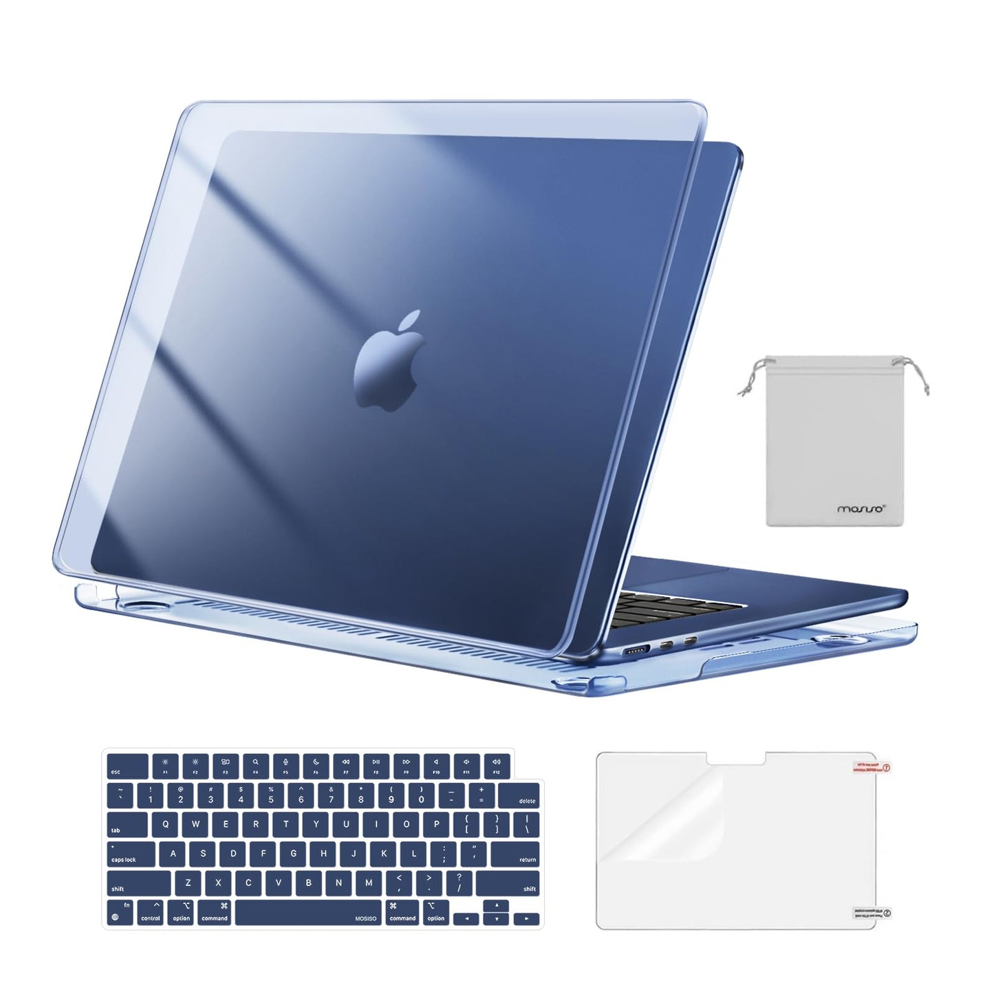 MOSISO Compatible with MacBook Air 15 inch Case M4 M3 M2 2025 2024 2023 Release A3241 A3114 A2941 with Touch ID, Plastic Hard Shell Case&Keyboard Cover&Screen Protector&Storage Bag, Crystal Clear