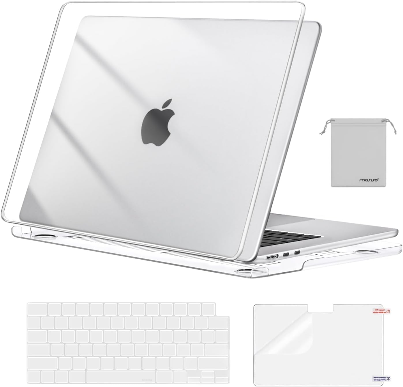 MOSISO Compatible with MacBook Air 15 inch Case M4 M3 M2 2025 2024 2023 Release A3241 A3114 A2941 with Touch ID, Plastic Hard Shell Case&Keyboard Cover&Screen Protector&Storage Bag, Crystal Clear