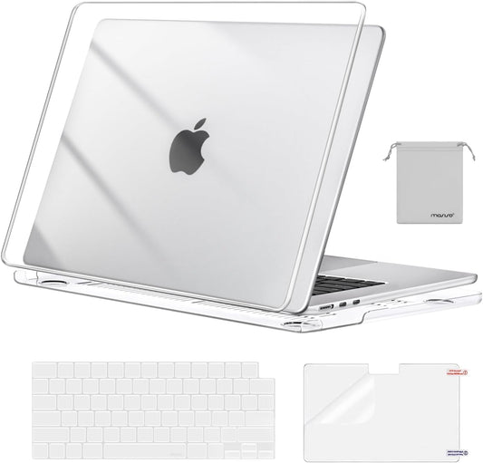 MOSISO Compatible with MacBook Air 15 inch Case M4 M3 M2 2025 2024 2023 Release A3241 A3114 A2941 with Touch ID, Plastic Hard Shell Case&Keyboard Cover&Screen Protector&Storage Bag, Crystal Clear