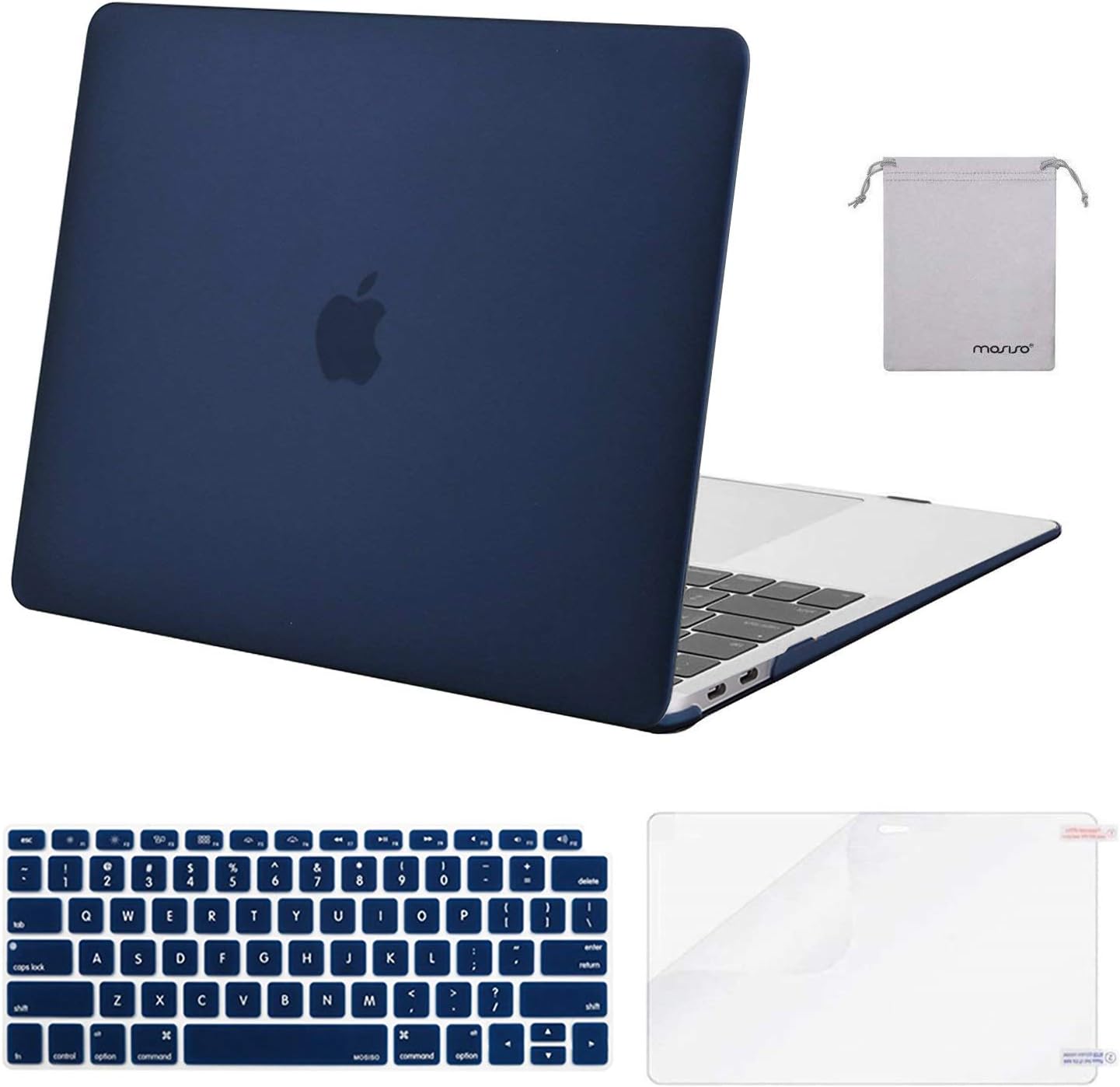 MOSISO Compatible with MacBook Air 13 inch Case M1 Chip 2021-2018 Release A2337 A2179 A1932, Plastic Hard Shell&Keyboard Cover&Screen Film&Storage Bag for MacBook Air 13.3 inch Case, Crystal Midnight
