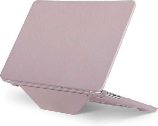 MOSISO Compatible with MacBook Air 15 inch Case 2026 2025 2024 2023 Release M4 A3241 M3 A3114 M2 A2941 Liquid Retina Display&Touch ID, PU Leather Coated Plastic Hard Shell with Fold Kickstand, Pink