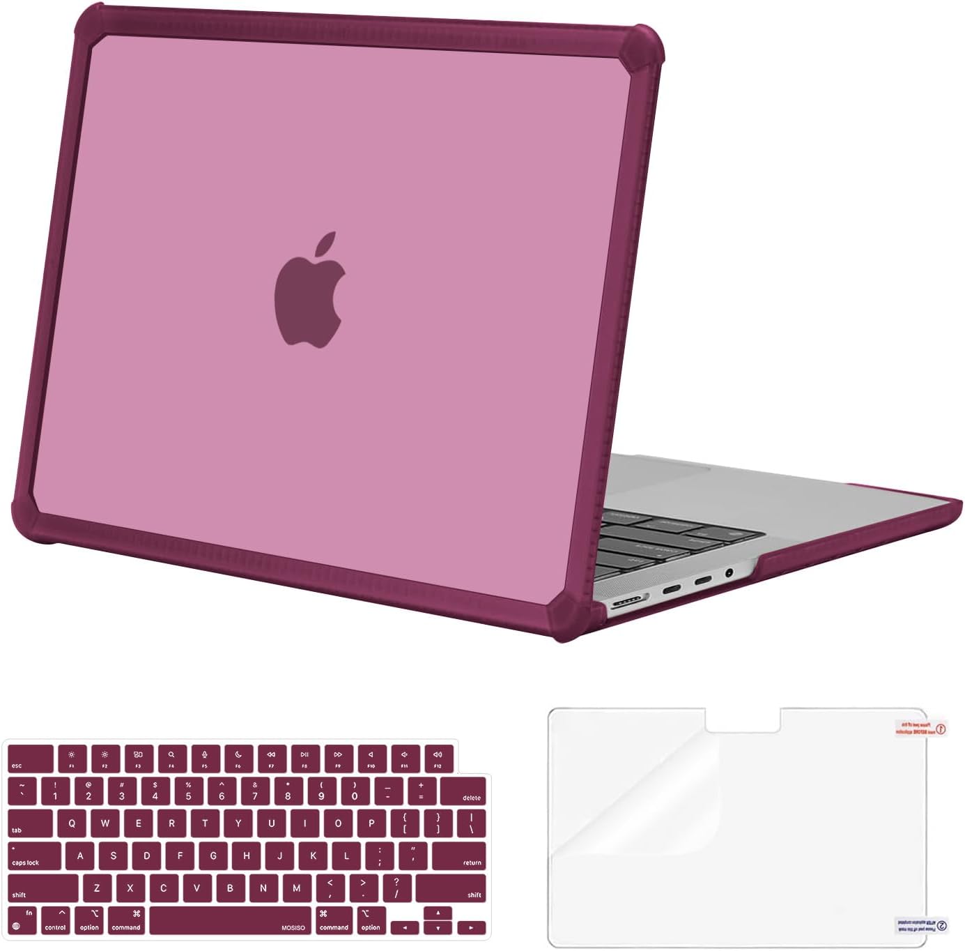 MOSISO Compatible with MacBook Pro 14 inch Case 2025-2021 M4 M3 M2 M1 A3112 A3185 A3401 A2918 A2992 A2779 A2442, Anti-Cracking Heavy Duty TPU Bumper Hard Case&Keyboard Skin&Screen Film, Pink