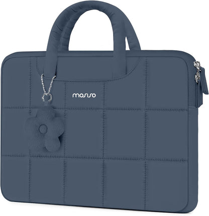 MOSISO Laptop Case 13.3-16 inch,13.3/14/16 inch Puffy Laptop Sleeve Compatible with MacBook Neo 13/Air 13 13.6/Pro/Pro 14,HP Dell ASUS Lenovo,Rectangle Quilted Bag with Handle&Flower Pendant