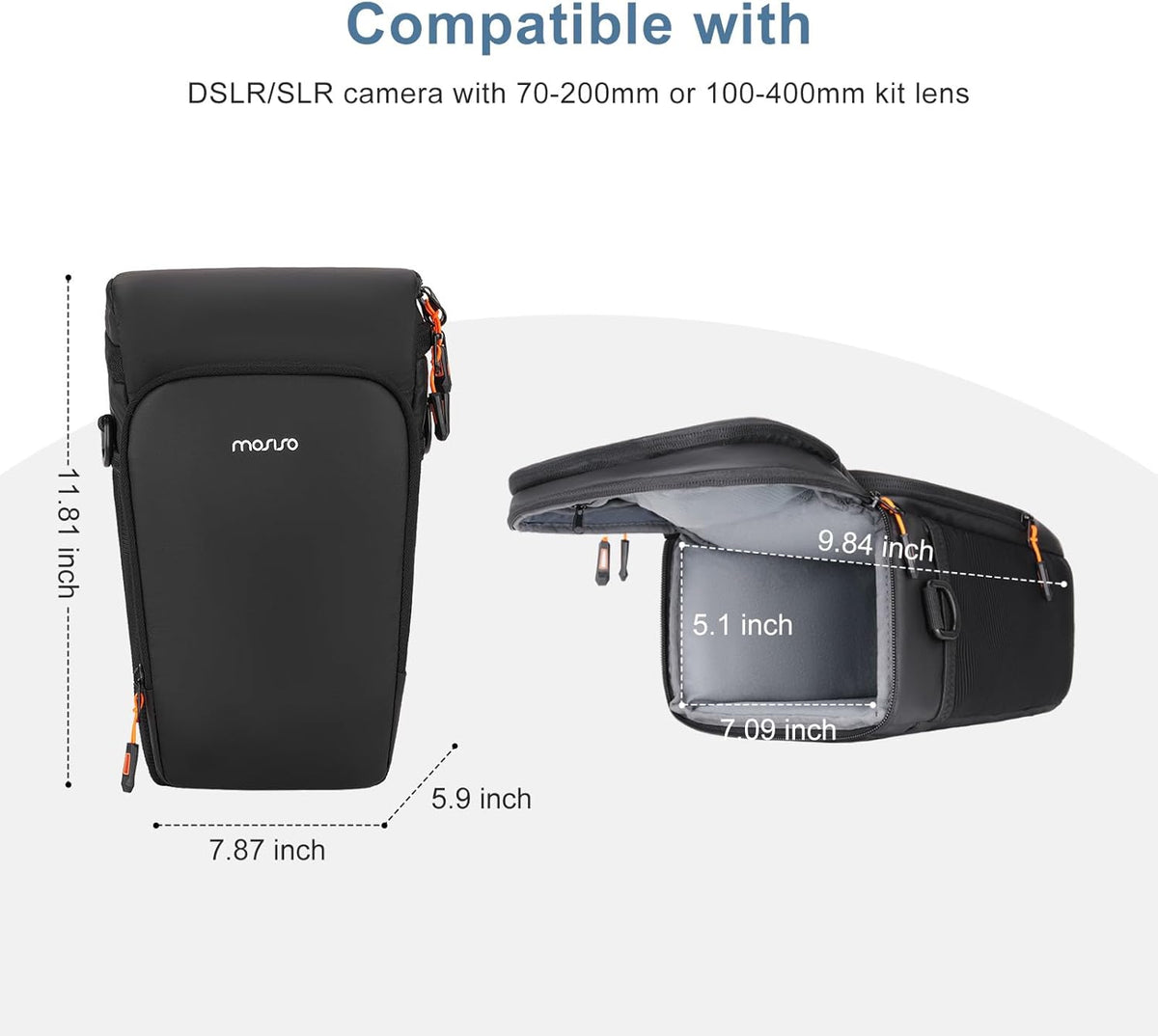 MOSISO Padded Crossbody Camera Bag with Rain Cover, Fits DSLR & 70-200/100-400mm Lenses