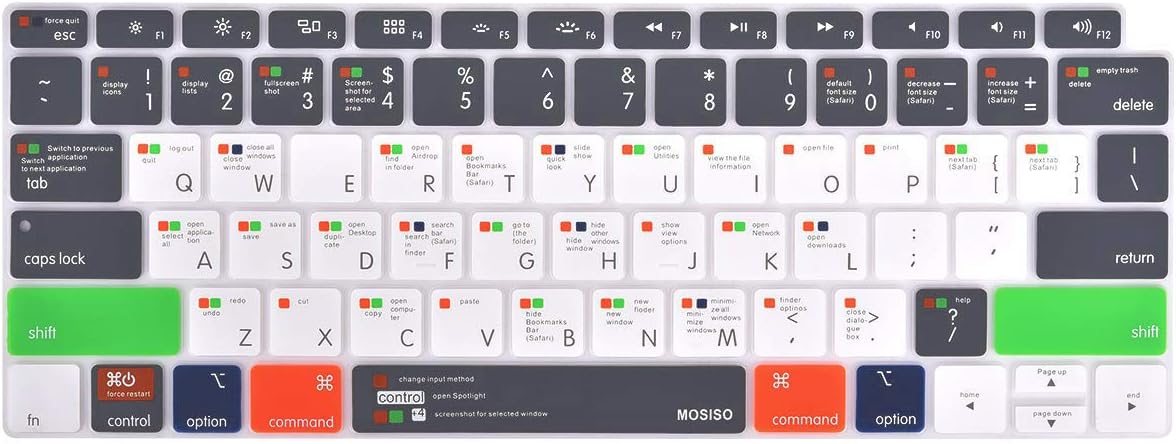 MOSISO Keyboard Cover Compatible with MacBook Air 13 inch 2019 2018 Release A1932 with Retina Display & Touch ID, Waterproof Dust-Proof Protective Silicone Skin, Mac OS X Shortcut, Gray