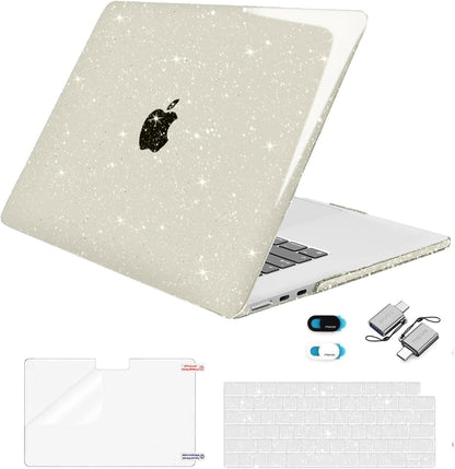 MOSISO Compatible with MacBook Air 15 inch Case M5-M2 2026-2023 A3448 A3241 A3114 A2941, Sparkly Glitter Plastic Hard Shell&Keyboard Cover&Screen Film&Webcam Cover&Type C