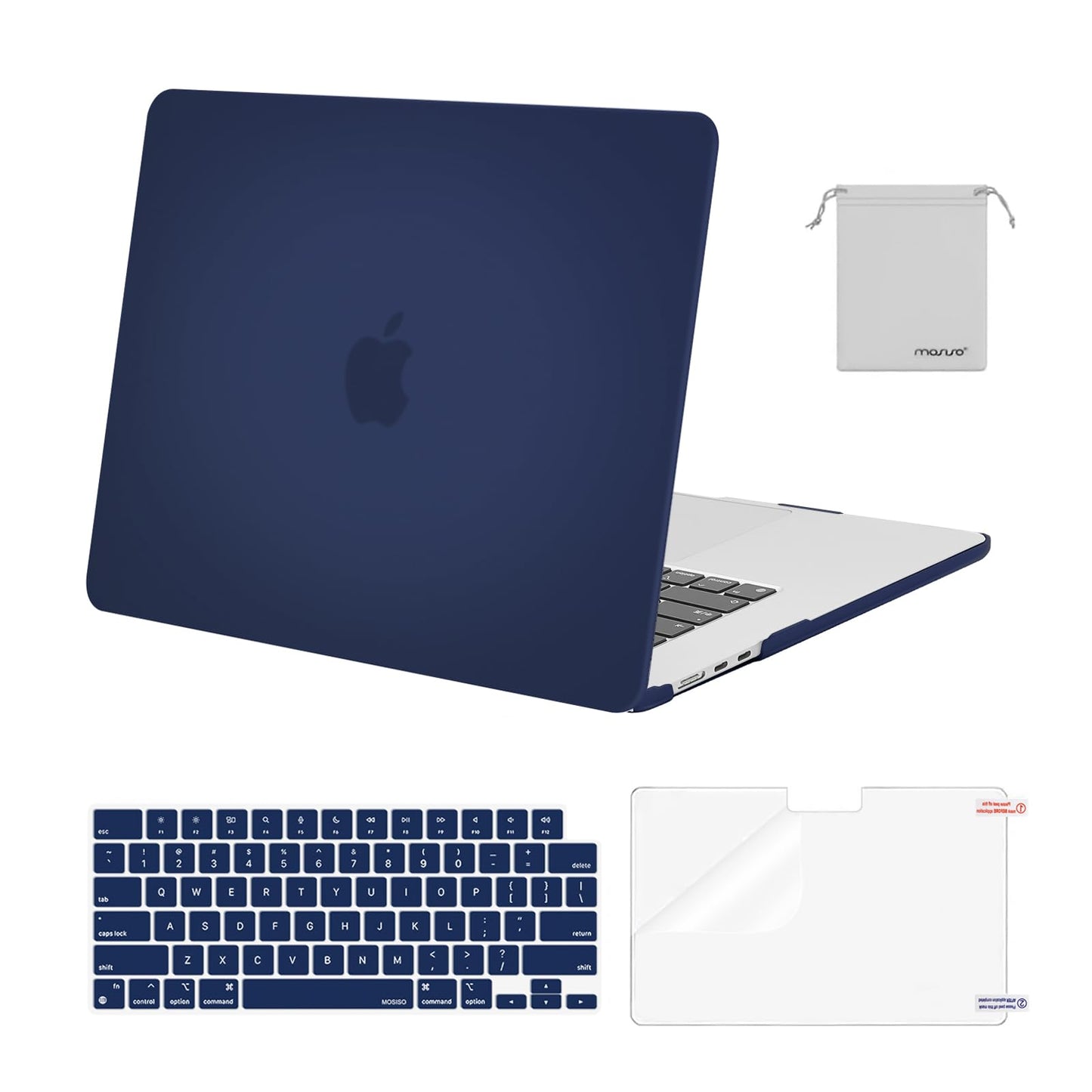 MOSISO Compatible with MacBook Air 15 inch Case M4 M3 M2 2025 2024 2023 Release A3241 A3114 A2941 with Touch ID, Plastic Hard Shell Case&Keyboard Cover&Screen Protector&Storage Bag, Crystal Clear