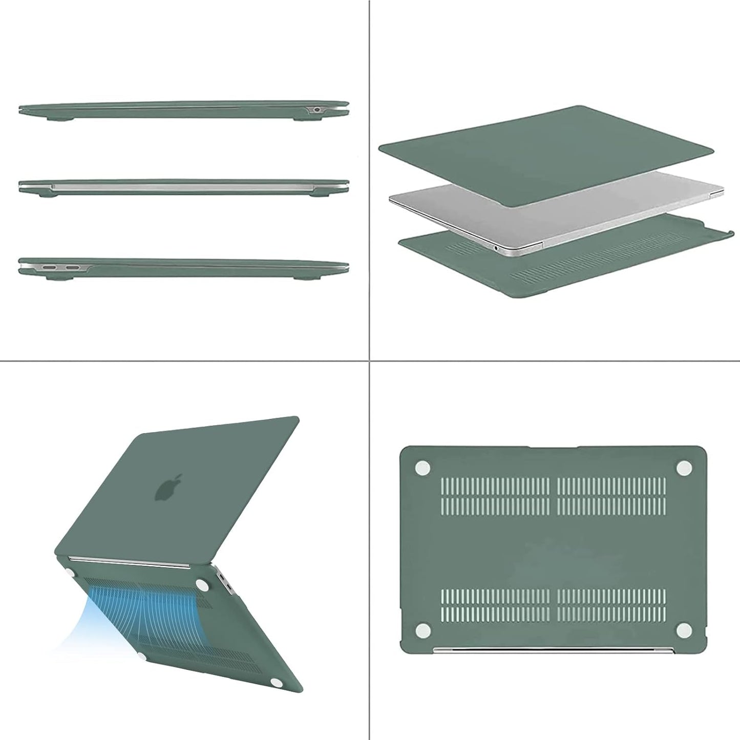 MOSISO Compatible with MacBook Air 13 inch Case M1 Chip 2021-2018 Release A2337 A2179 A1932, Plastic Hard Shell&Keyboard Cover&Screen Film&Storage Bag for MacBook Air 13.3 inch Case, Midnight Green iMosiso