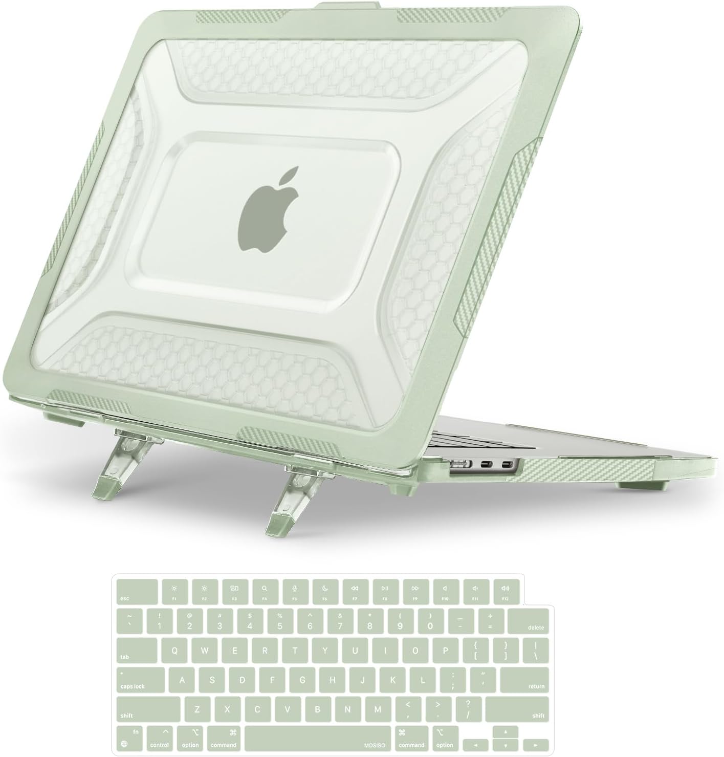 MOSISO Compatible with MacBook Air 15 inch Case M5 2026 M4 M3 M2 2025-2023 A3448 A3241 A3114 A2941, 2 in 1 Kit Honeycomb Shockproof Heavy Duty TPU Bumper Hard Case with Fold Kickstand