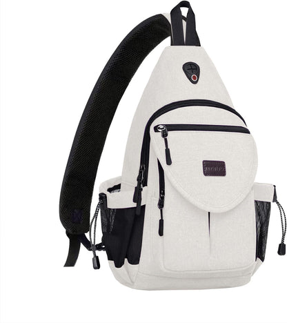 MOSISO Canvas Sling Backpack, Wear Resistant Crossbody Chest Daypack with Anti-Theft Hidden Pocket, Dual Mesh Bottle Holders & Earphone Hole, Fits 11 Inch Tablet for Hiking Travel Commute