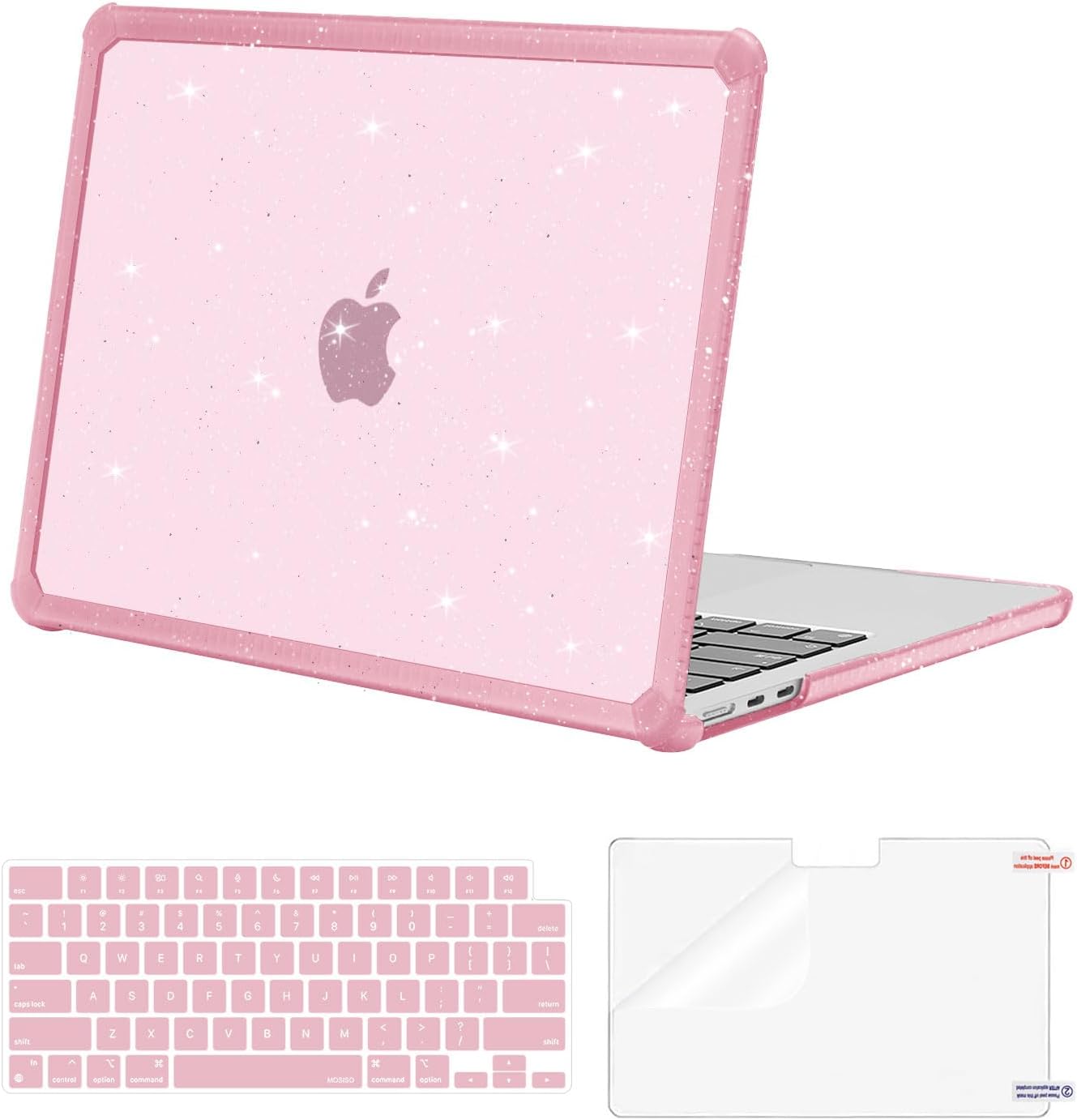MOSISO Compatible with MacBook Air 13 inch Case M5 2026 M4 2025 M3 M2 2024-2022 A3449 A3240 A3113 A2681, Glitter Hard Case with TPU Bumper&Keyboard Cover&Screen Film for MacBook Air 13.6