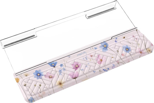 MOSISO Wrist Rest for Keyboard&Keyboard Stand Set, Cosmos Flowers Ergonomic Wrist Rest Pad, Non-Slip Woven Stripes Cushion with Easy Typing Working Acrylic Clear Holder for Office Home, Pink