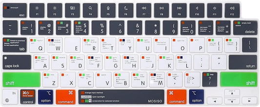MOSISO Keyboard Cover Compatible with MacBook Air 15 inch M3 A3114 M2 A2941/Air 13.6 A3113 A2681/Pro 14/16 M4 M3 M2 M1, Mac OS X Shortcut, Gray