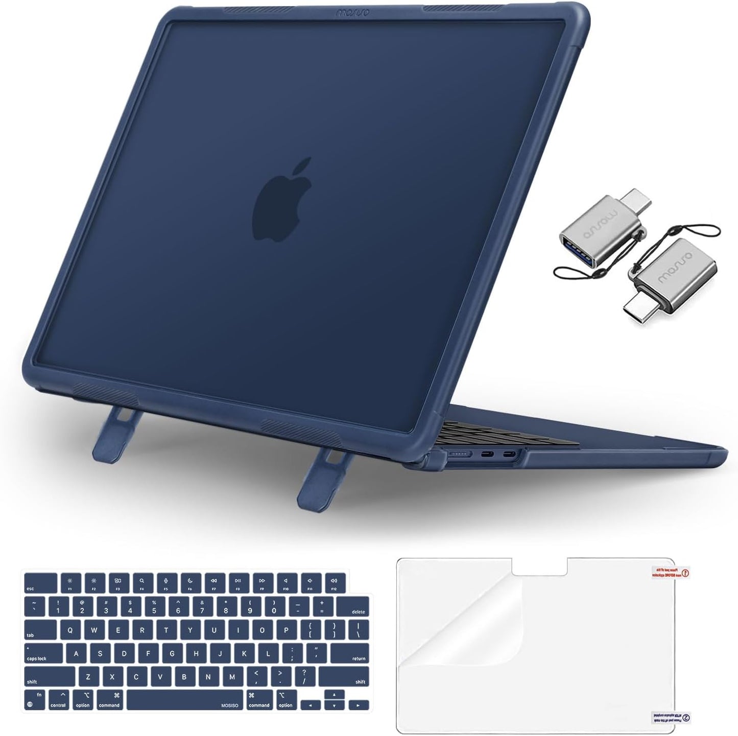 MOSISO Shock-Absorbing Cover Compatible with MacBook Air 13 inch Case 2026-2022 M5 A3449 M4 A3240 M3 A3113 M2 A2681, 4 in 1 Kit Anti-Crack Hard Shell with Kickstand for MacBook Air 13.6
