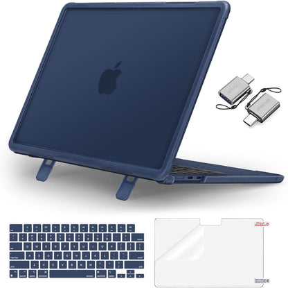 MOSISO Shock-Absorbing Cover Compatible with MacBook Air 13 inch Case M2-M5 2022-2026 A2681 A3113 A3240 A3449, 4 in 1 Kit Anti-Crack Hard Shell with Kickstand