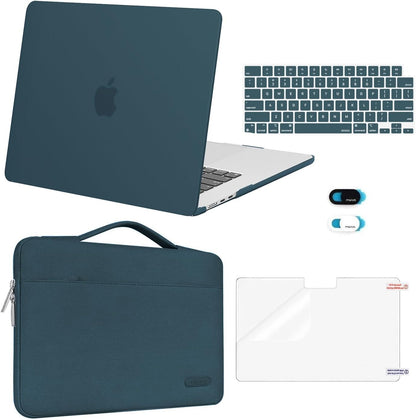 MOSISO 5‑in‑1 Hard‑Shell & Carry‑Sleeve Kit for MacBook Air 15(A3448/A3241/A3114/A2941), Keyboard‑Cover, Screen‑Film & Webcam‑Cover