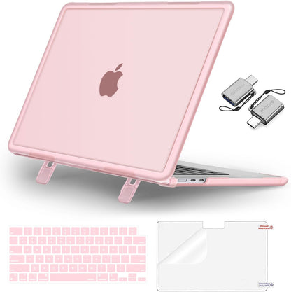 MOSISO 4 in 1 Matte Shock Resistant Hard Case Compatible with MacBook Air 15 Inch M5-M2 2023-2026 A3448 A3241 A3114 A2941, Foldable Kickstand Protective Cover With Keyboard Cover Screen Film USB-C Adapters, Multi Colors Available