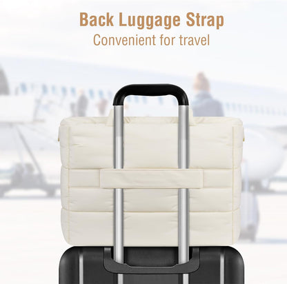 MOSISO Lightweight Puffy Quilted Women Laptop Tote Bag,15‑16‑Inch,Multi‑Pockets & Rear Trolley‑Sleeve