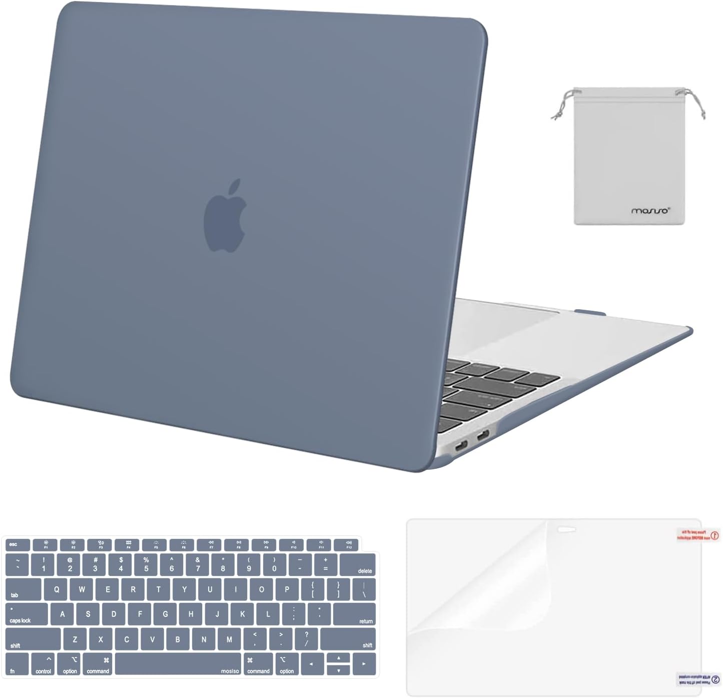 MOSISO Compatible with MacBook Air 13 inch Case M1 Chip 2021-2018 Release A2337 A2179 A1932, Plastic Hard Shell&Keyboard Cover&Screen Film&Storage Bag for MacBook Air 13.3 inch Case, Crystal Midnight