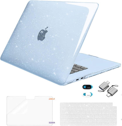 MOSISO Compatible with MacBook Air 15 inch Case M5-M2 2026-2023 A3448 A3241 A3114 A2941, Sparkly Glitter Plastic Hard Shell&Keyboard Cover&Screen Film&Webcam Cover&Type C