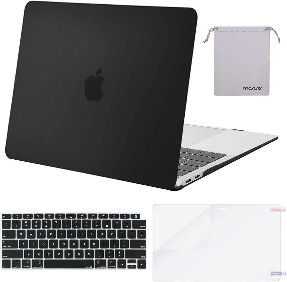 MOSISO Compatible with MacBook Air 13 inch Case M1 Chip 2021-2018 Release A2337 A2179 A1932, Plastic Hard Shell&Keyboard Cover&Screen Film&Storage Bag for MacBook Air 13.3 inch Case, Crystal Midnight