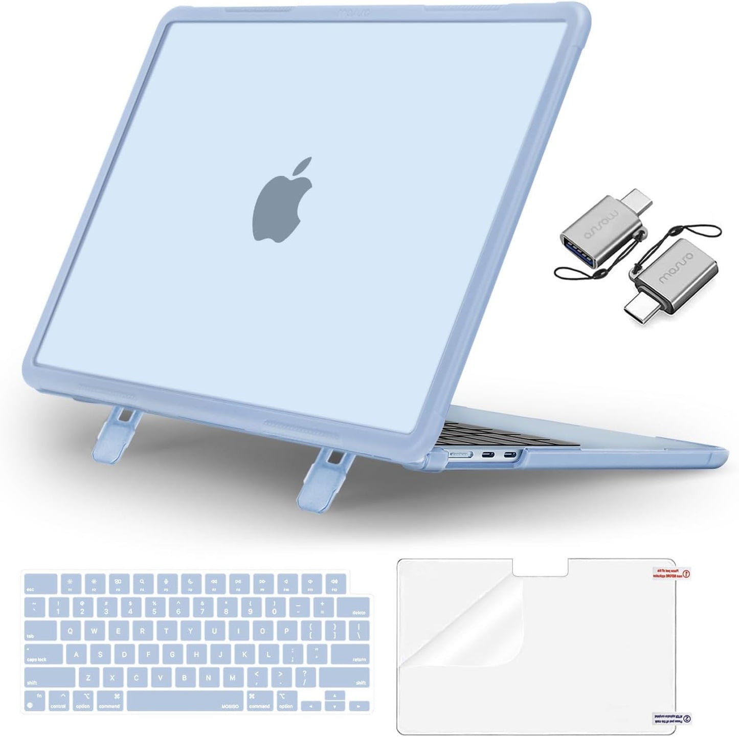 MOSISO Shock-Absorbing Cover Compatible with MacBook Air 13 inch Case 2026-2022 M5 A3449 M4 A3240 M3 A3113 M2 A2681, 4 in 1 Kit Anti-Crack Hard Shell with Kickstand for MacBook Air 13.6
