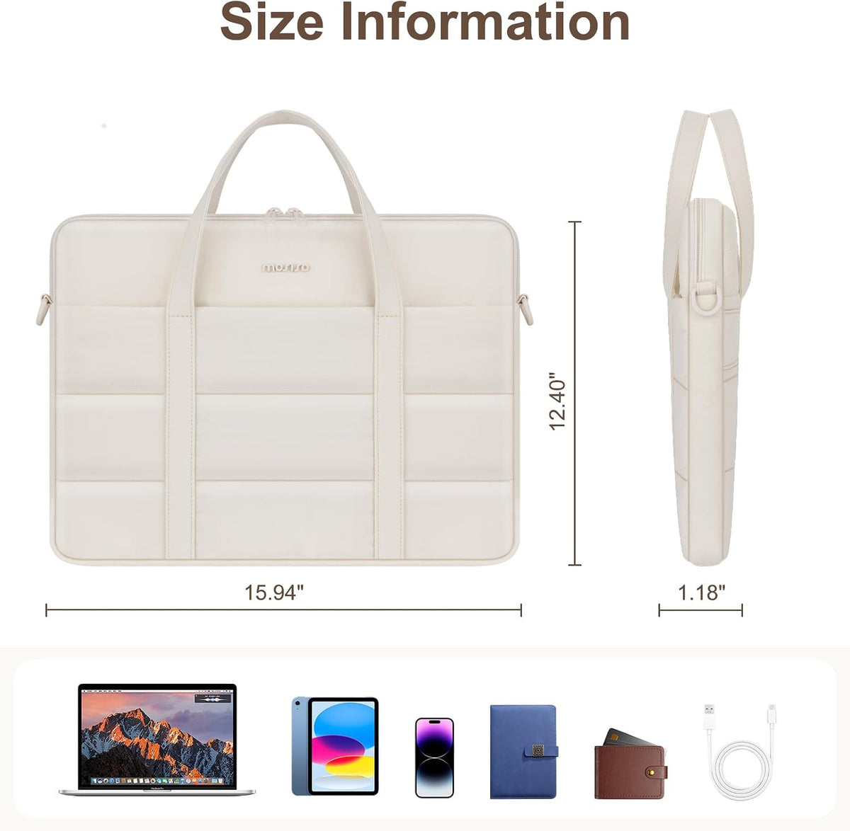 MOSISO 360 Reinforced Quilted Laptop Bag, 15 16 Inch Fit, Dual Pockets, Removable Strap and Rear Trolley Sleeve