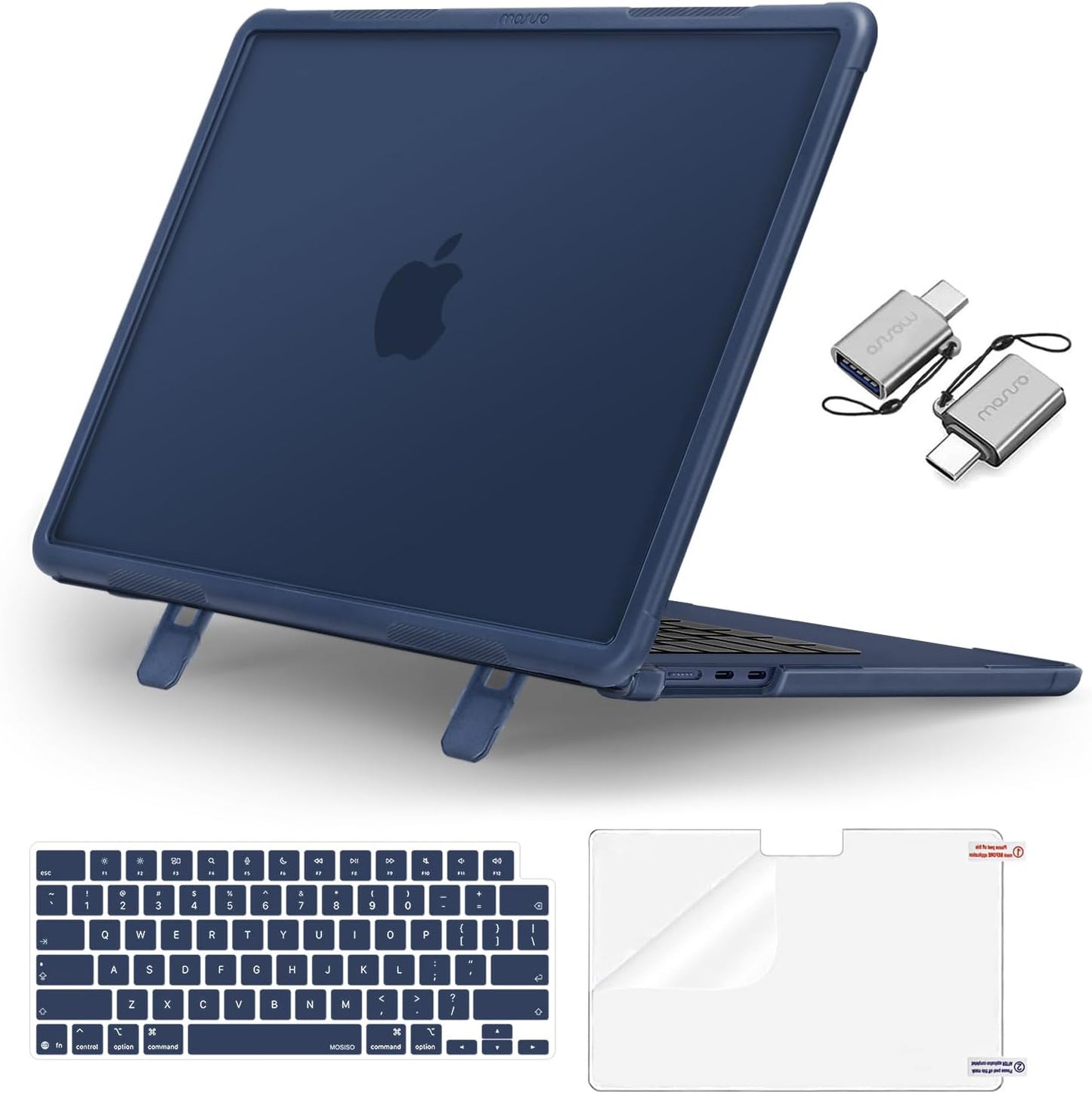 MOSISO Matte Case Compatible with MacBook Air 15 inch M5 2026 M4 2025 M3 M2 2024 2023 A3448 A3241 A3114 A2941,Shock-Resistant Hard Case with Fold Kickstand&Keyboard Cover&ScreenFilm&Type C