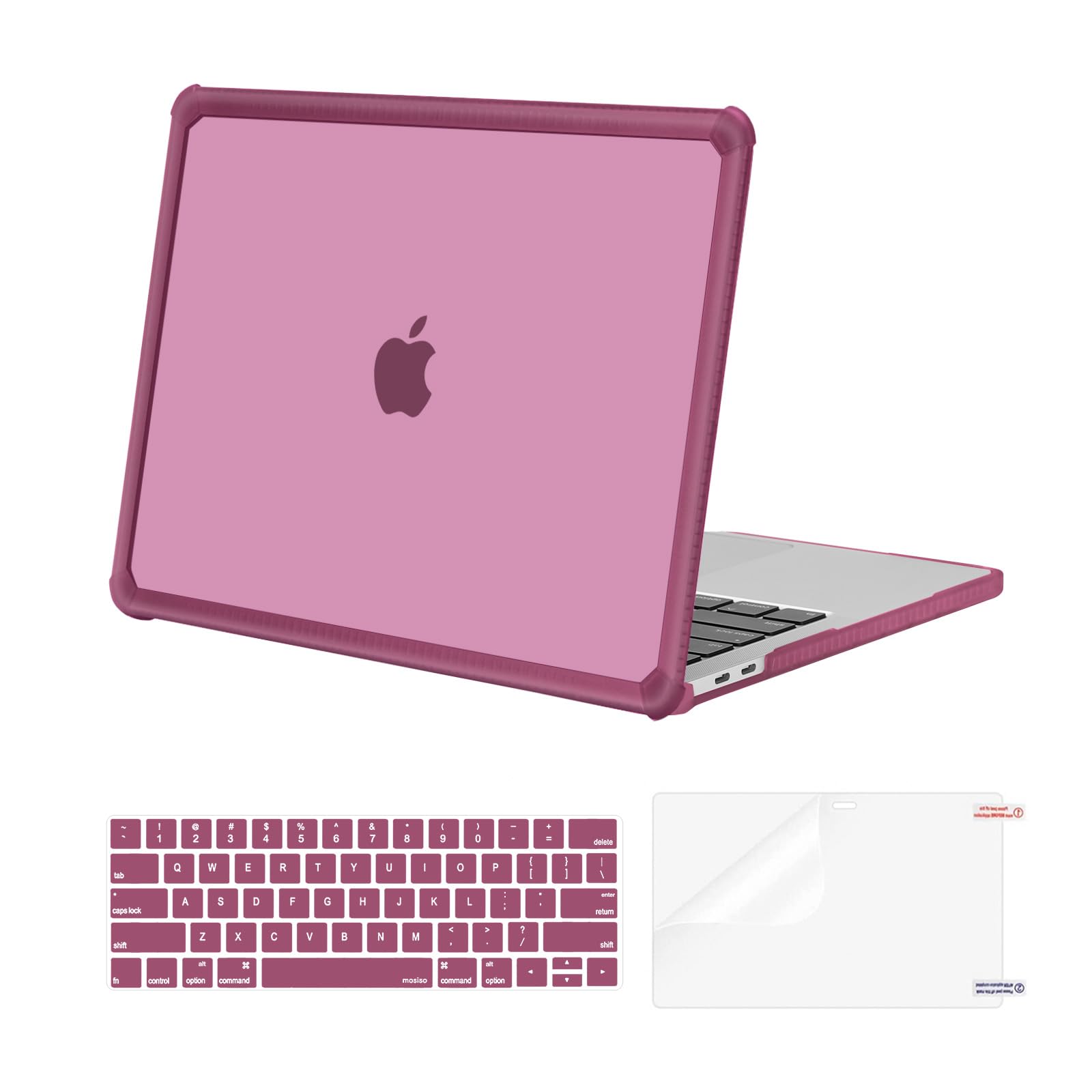 MOSISO Compatible with MacBook Pro 13 inch Case M2 2025-2016 A2338 M1 A2251 A2289 A2159 A1989 A1708 A1706, Anti-Cracking Heavy Duty Plastic TPU Bumper Hard Case&Keyboard Skin&Screen Film, Pink