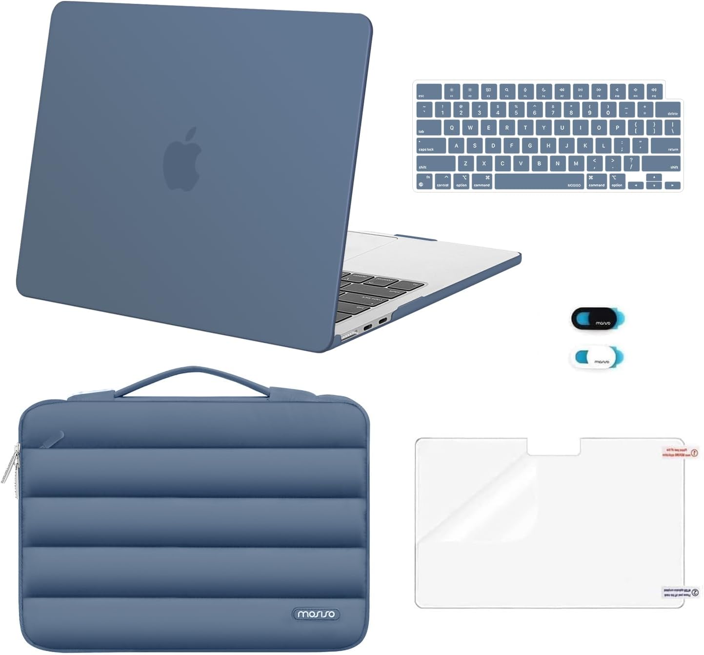 MOSISO Compatible with MacBook Air 13 inch Case M5 2026 M4 2025 M3 M2 2024-2022 A3449 A3240 A3113 A2681, Hard Case&Puffy Bag&Keyboard Cover&Webcam Cover&ScreenFilm for MacBook Air 13.6, Antique Green
