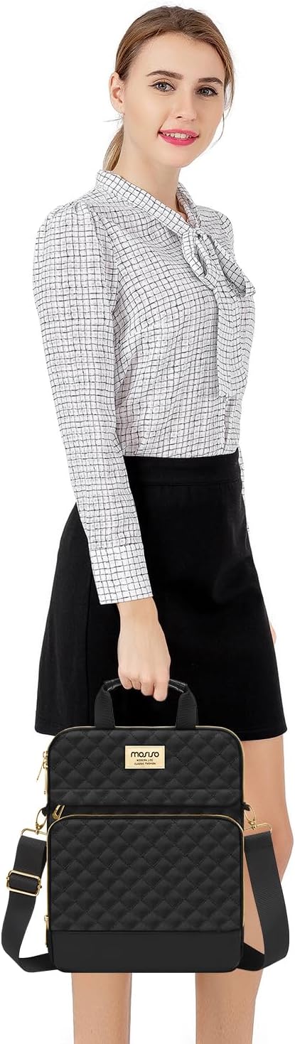 MOSISO 12.9 inch Tablet Sleeve for iPad Pro 13 M4 & iPad Air 13 M3 M2, iPad Pro 12.9 M2 M1 6/5th with Magic Keyboard,Square Quilted Carrying Case with Front 2 Pockets, Black