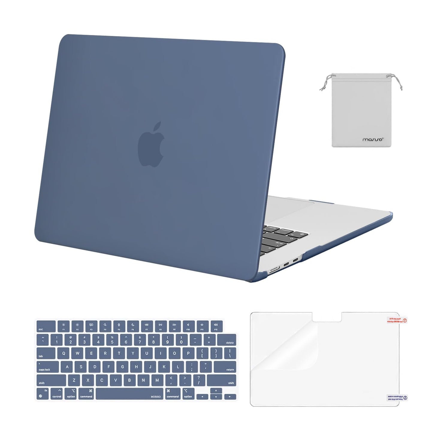 MOSISO Compatible with MacBook Air 15 inch Case M4 M3 M2 2025 2024 2023 Release A3241 A3114 A2941 with Touch ID, Plastic Hard Shell Case&Keyboard Cover&Screen Protector&Storage Bag, Crystal Clear