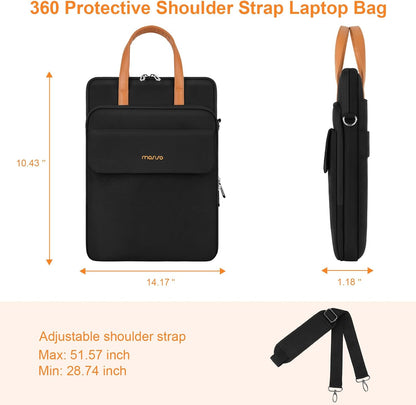 MOSISO Men’s 360‑Edge Reinforced Vertical Laptop Messenger Bag,13‑14‑Inch,Multi‑Pockets,Removable‑Strap & Rear Trolley‑Sleeve