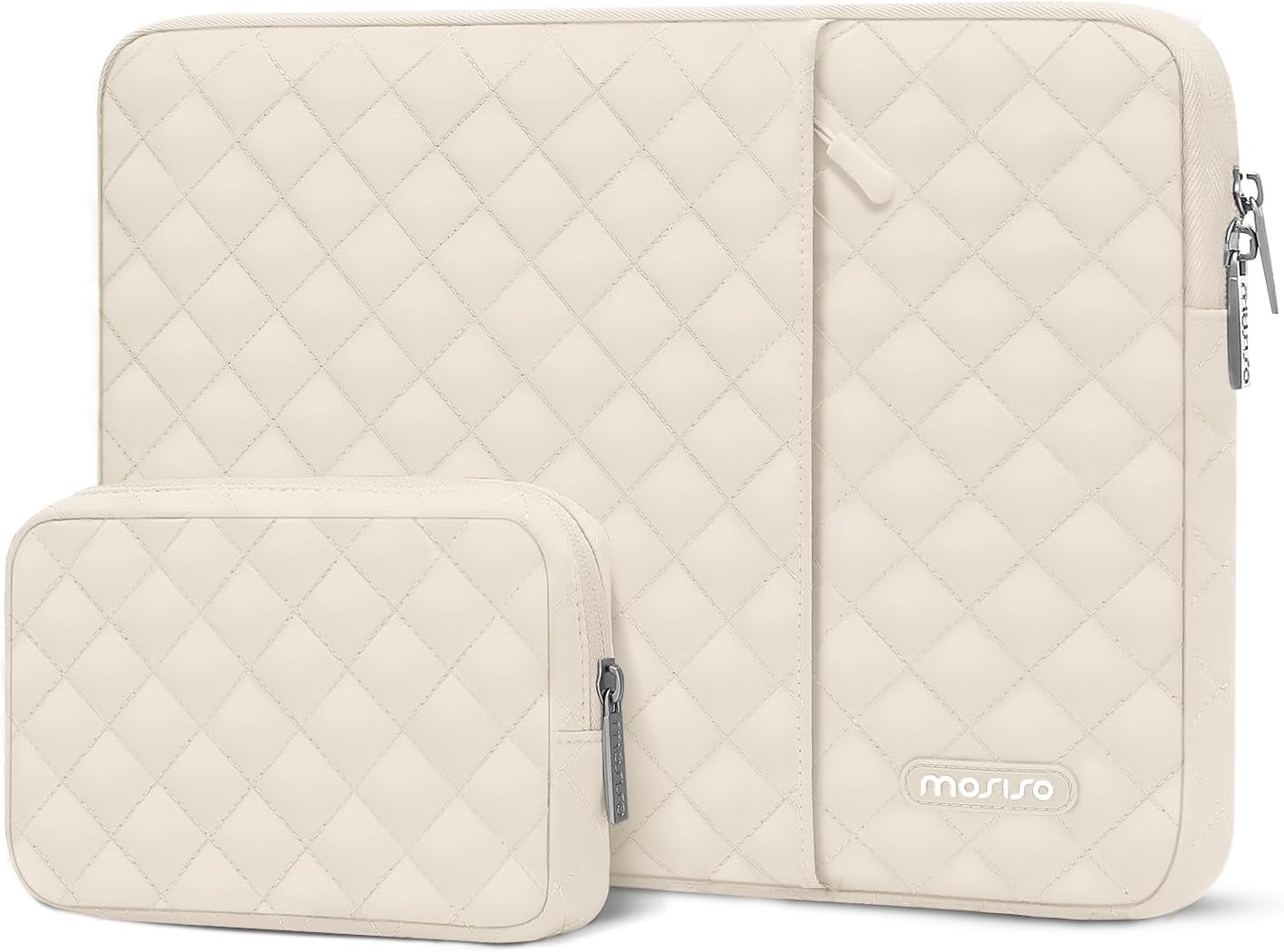MOSISO Laptop Case 13-16inch, 13-16 inch Laptop Sleeve Compatible with MacBook Air/Pro 13 / Pro 14, HP Dell Acer ASUS Lenovo,Square Quilted Vertical Computer Bag with Pocket&Small Case, Chalk Pink