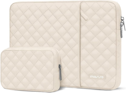 MOSISO Laptop Case 13-16inch, 13-16 inch Laptop Sleeve Compatible with MacBook Air/Pro 13 / Pro 14, HP Dell Acer ASUS Lenovo,Square Quilted Vertical Computer Bag with Pocket&Small Case, Chalk Pink