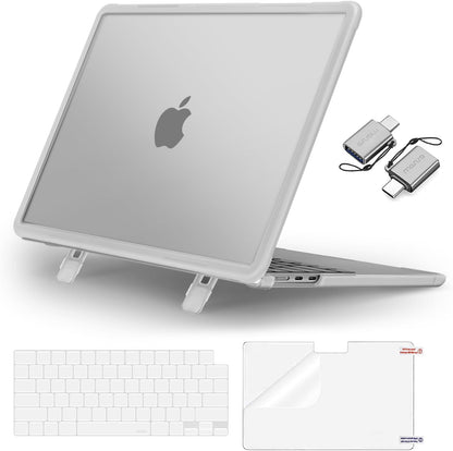 MOSISO Shock-Absorbing Cover Compatible with MacBook Air 13 inch Case M2-M5 2022-2026 A2681 A3113 A3240 A3449, 4 in 1 Kit Anti-Crack Hard Shell with Kickstand