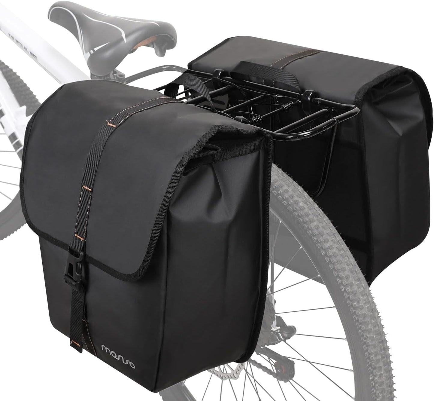 MOSISO 20L Bike Panniers, 2 Pack Waterproof Panniers Bike Bag, Large Capacity Flap Bicycle Rear Rack Seat Luggage Storage Trunk Bag for Road Mountain Cycling Traveling Commuting, Black