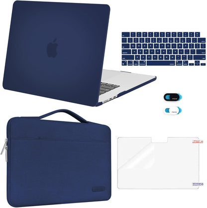 MOSISO 5‑in‑1 Hard‑Shell & Carry‑Sleeve Kit for MacBook Air 15(A3448/A3241/A3114/A2941), Keyboard‑Cover, Screen‑Film & Webcam‑Cover