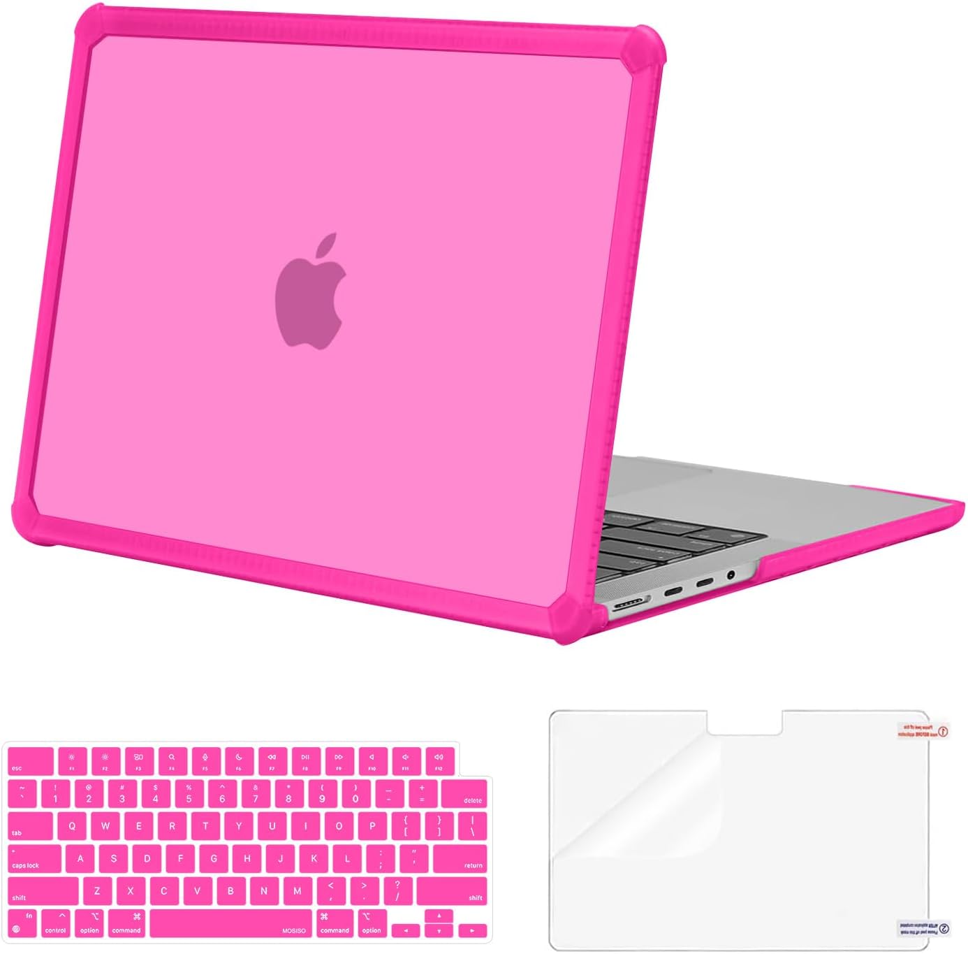 MOSISO Compatible with MacBook Pro 14 inch Case 2025-2021 M4 M3 M2 M1 A3112 A3185 A3401 A2918 A2992 A2779 A2442, Anti-Cracking Heavy Duty TPU Bumper Hard Case&Keyboard Skin&Screen Film, Pink