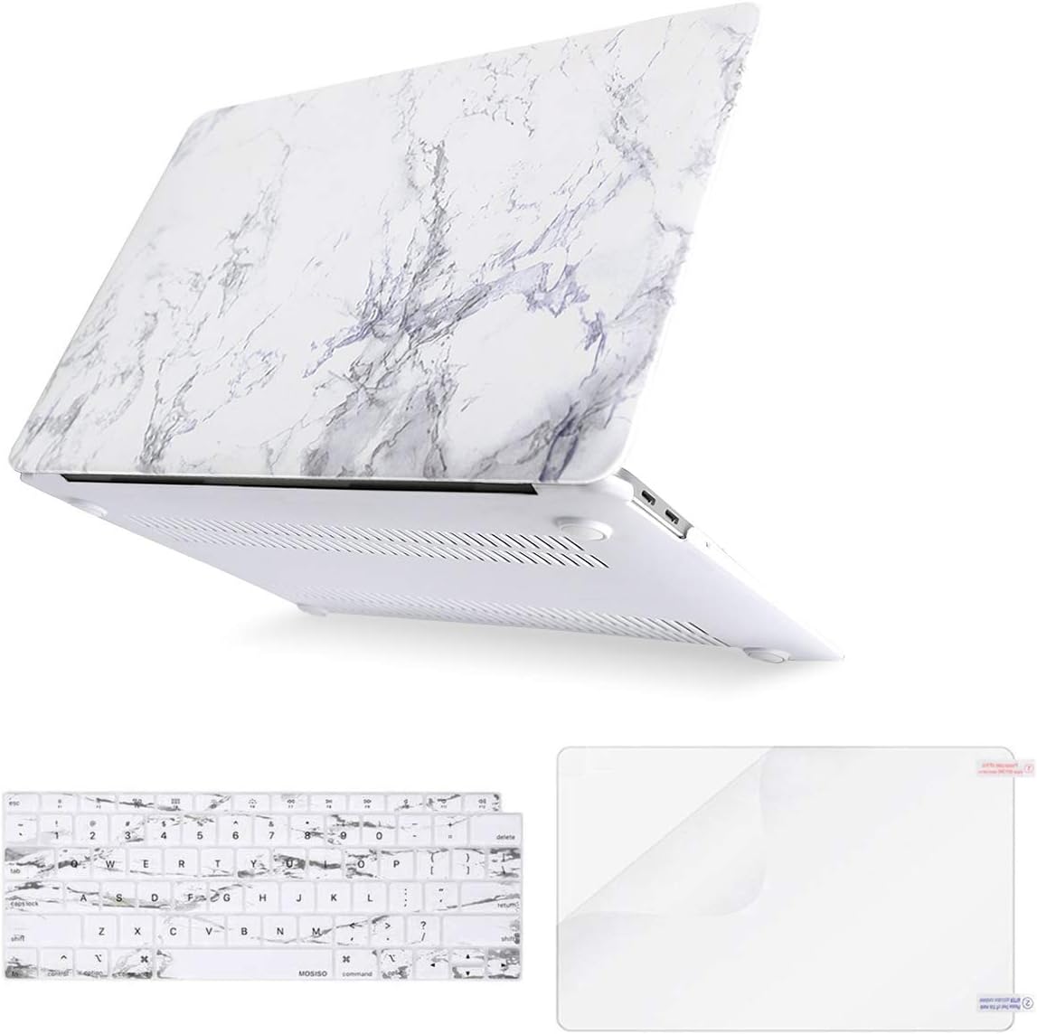 MOSISO Compatible with MacBook Air 13 inch Case 2022 2021 2020 2019 2018 Release A2337 M1 A2179 A1932 Retina Display Touch ID, Plastic Pattern Hard Shell&Keyboard Cover&Screen Protector, White Marble