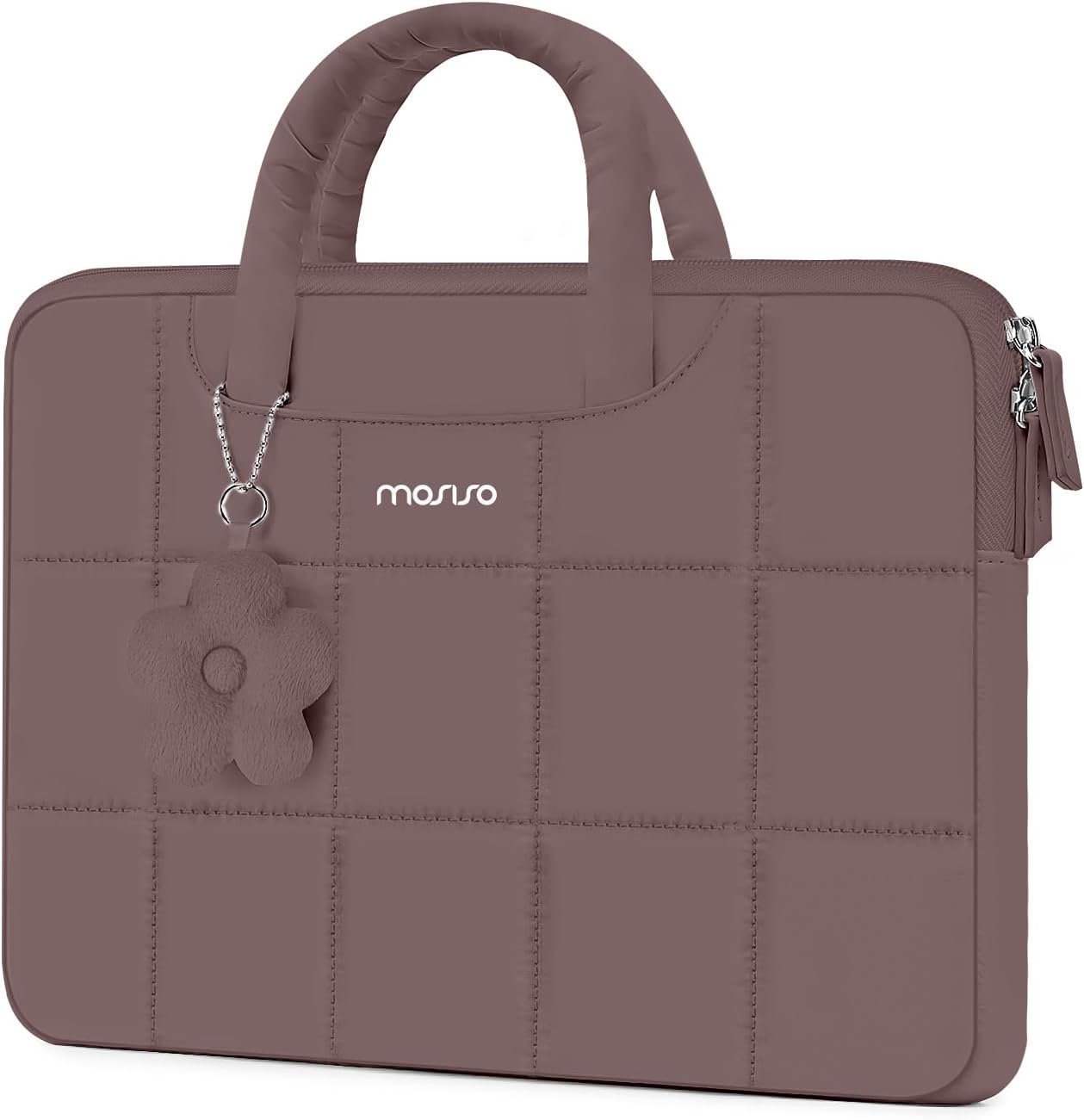 MOSISO Laptop Case 13.3-16 inch,13.3/14/16 inch Puffy Laptop Sleeve Compatible with MacBook Neo 13/Air 13 13.6/Pro/Pro 14,HP Dell ASUS Lenovo,Rectangle Quilted Bag with Handle&Flower Pendant