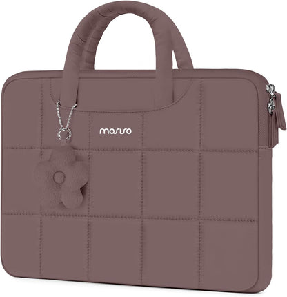 MOSISO Laptop Case 13.3-16 inch,13.3/14/16 inch Puffy Laptop Sleeve Compatible with MacBook Neo 13/Air 13 13.6/Pro/Pro 14,HP Dell ASUS Lenovo,Rectangle Quilted Bag with Handle&Flower Pendant