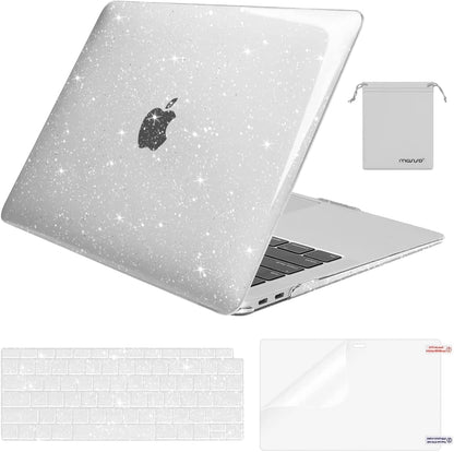 MOSISO Compatible with MacBook Air 13 inch Case 2018-2022 A2337 M1 A2179 A1932, Glitter Plastic Hard Shell&Keyboard Cover&Screen Film&Storage Bag for MacBook Air 13 inch