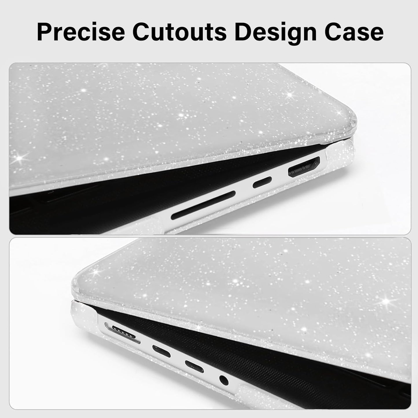 MOSISO Compatible with MacBook Pro 14 inch Case 2025-2021 M4 M3 M2 M1 A3112 A3185 A3401 A2918 A2992 A2779 A2442, Sparkly Glitter Plastic Hard Shell&Keyboard Cover&Screen Film&Storage Bag, Transparent